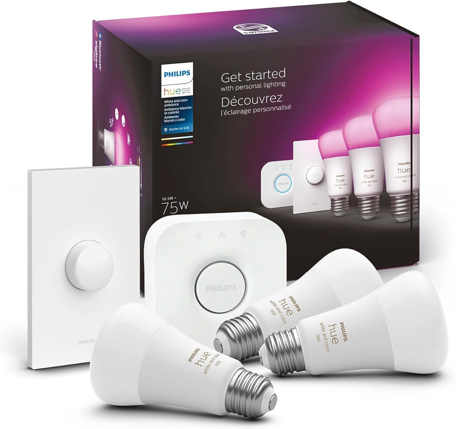 Philips Hue White and Color Ambiance Starter Kit - Smart LED Bulbs with Bridge