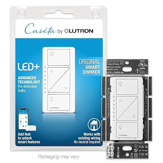 Lutron Caséta Smart Dimmer Switch with Wallplate - Professional Grade Smart Lighting Control